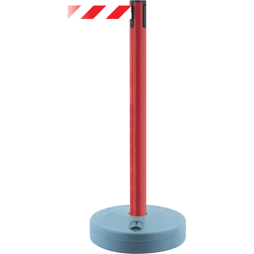 Outdoor TensaBarrier&reg; Barrier Post, Plastic, 37" H, White/Red Tape, 13' Tape Length Fastek