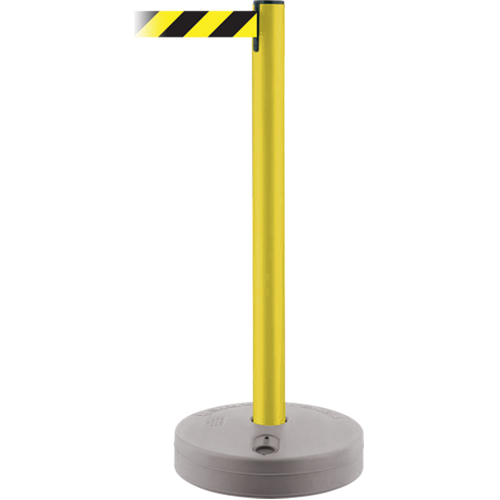 Outdoor TensaBarrier&reg; Barrier Post, Plastic, 37" H, Black/Yellow Tape, 13' Tape Length Fastek