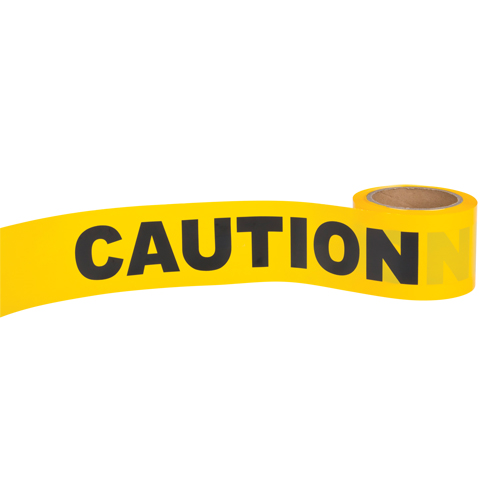 "Caution" Barricade Tape, English, 3" W x 300' L, 1.5 mils, Black on Yellow Fastek