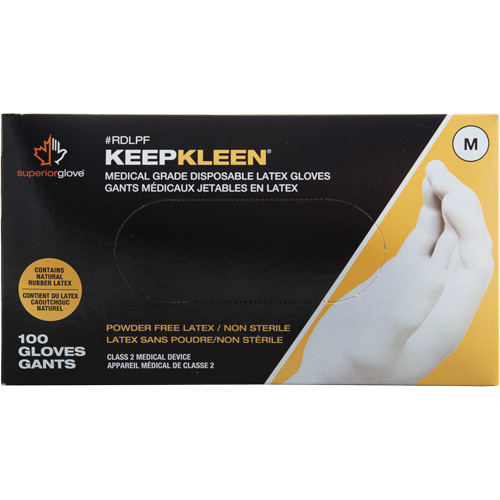 Gants jetables de calibre examen m&eacute;dical KeepKleen, Grand, Latex, 5 mils, Sans poudre, Blanc, Classe 2 Fastek