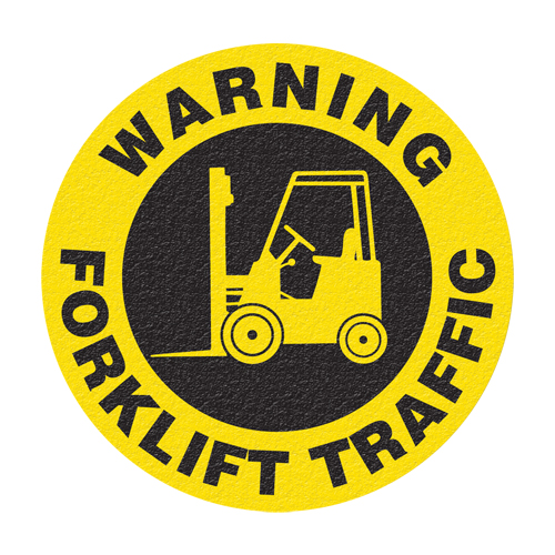 Panneau de signalisation au sol  Warning Forklift Traffic , Adh&eacute;sif, Anglais avec pictogramme Fastek