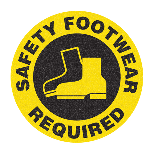 "Safety Footwear" Floor Sign, Adhesive, English with Pictogram Fastek