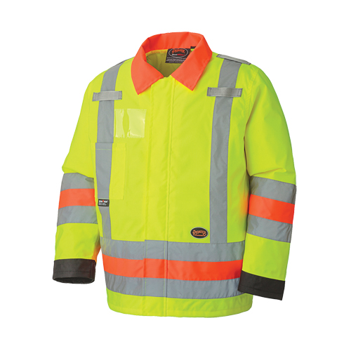 6037 Traffic Control Waterproof Safety Jacket, Polyester, High Visibility Lime-Yellow, X-Small Fastek
