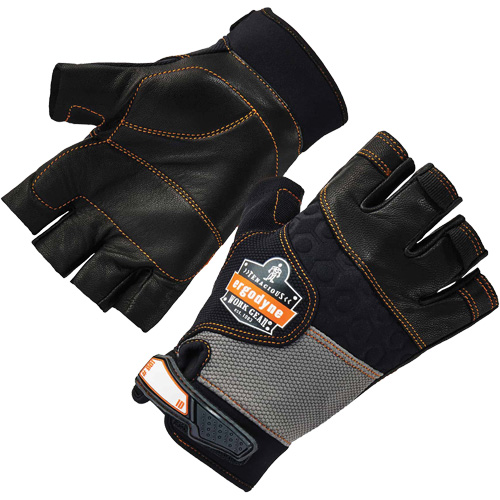 Gants demi-doigts en cuir r&eacute;duisant les impacts ProFlex 901, Petit, Paume en Cuir fleur, Poignet Boucle et crochet Fastek