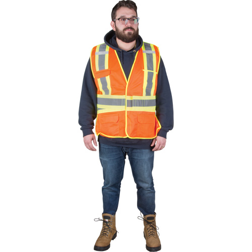 Flame-Resistant Surveyor Vest, High Visibility Orange, Medium, Polyester Fastek