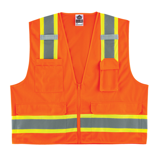 GloWear&reg; 8248Z Two-Tone Surveyors Vest, High Visibility Orange, Medium/Small, Polyester Fastek