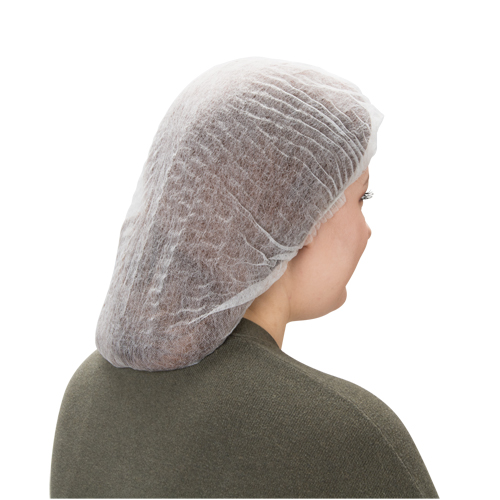 Bonnet bouffant pliss&eacute;, Polypropyl&egrave;ne, 19", Blanc Fastek