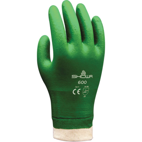 Atlas 600 Coated Gloves, Size Small/7, 9" L, PVC, Cotton Inner Lining, 53-mil Fastek