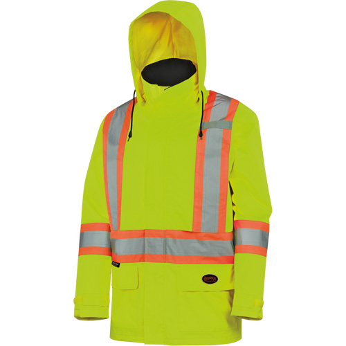 5596 Veste de s&eacute;curit&eacute; haute visibilit&eacute; imperm&eacute;able et l&eacute;g&egrave;re avec capuchon d&eacute;tachable, Polyester, Jaune lime haute visibilit&eacute;, Moyen Fastek