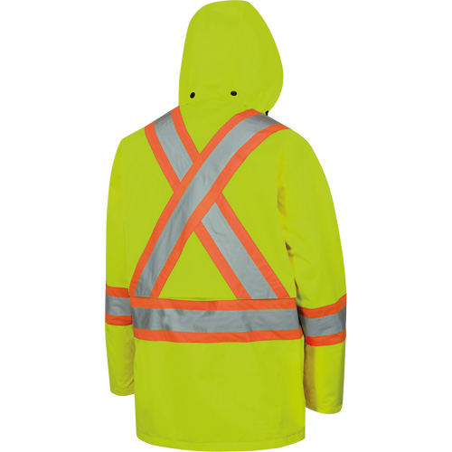 5596 Veste de s&eacute;curit&eacute; haute visibilit&eacute; imperm&eacute;able et l&eacute;g&egrave;re avec capuchon d&eacute;tachable, Polyester, Jaune lime haute visibilit&eacute;, Moyen Fastek