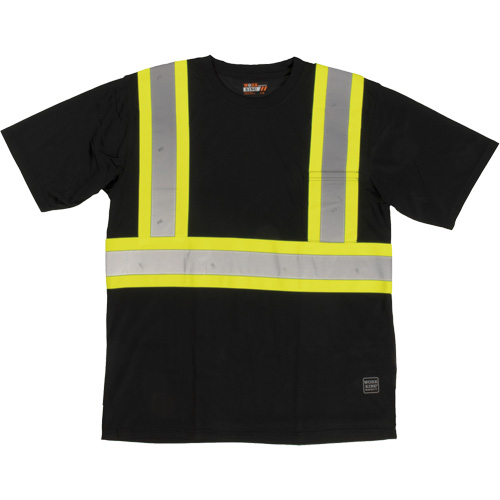 Short-Sleeved Safety T-Shirt with Pocket, Polyester, Large, Black Fastek