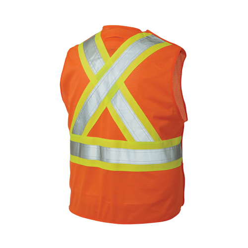 5-Point Tearaway Safety Vest, High Visibility Orange, Large/X-Large, Polyester Fastek