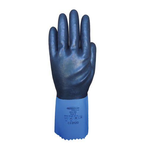 Summitech Full-Dipped Chemical Resistant Gloves, Size Small/7, 11.8" L, Chloroprene, Poly-Cotton Inner Lining, 59-mil Fastek
