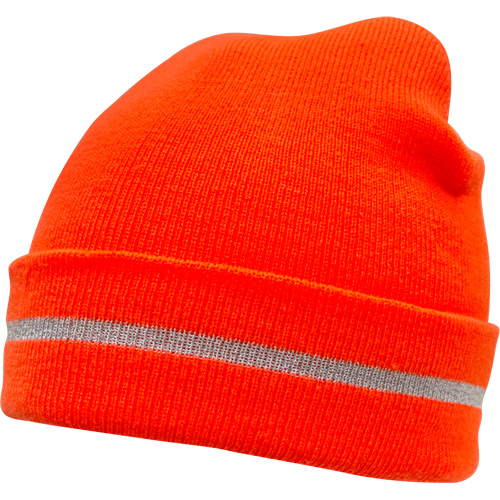 High Visibility Knit Hat with Reflective Stripe, High Visibility Orange, Acrylic Fastek