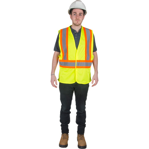 Traffic Safety Vest, High Visibility Lime-Yellow, Medium, Polyester Fastek