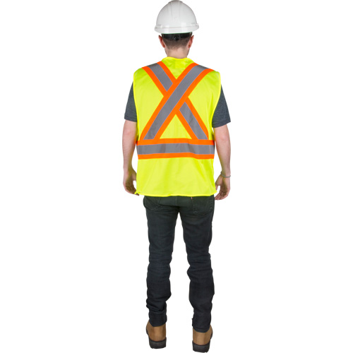 Traffic Safety Vest, High Visibility Lime-Yellow, Medium, Polyester Fastek