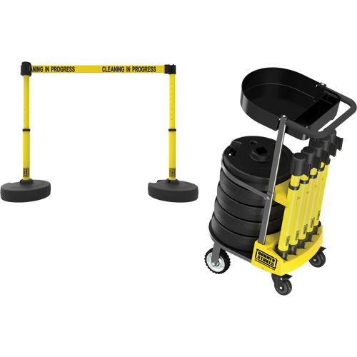 PLUS Barrier Post Cart Kit with Tray, 75' L, Metal, Yellow Fastek