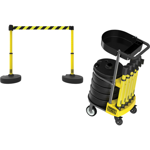 PLUS Barrier Post Cart Kit with Tray, 75' L, Metal, Yellow Fastek