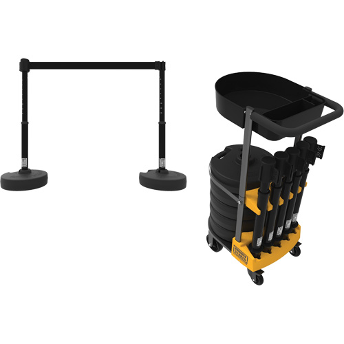 PLUS Barrier Post Cart Kit with Tray, 75' L, Metal, Black Fastek