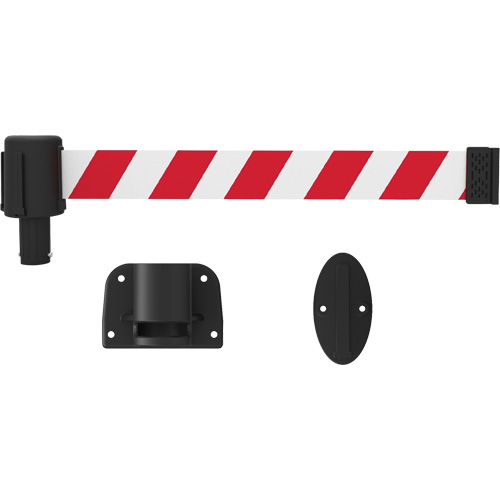 PLUS Wall Mount Barrier System, Plastic, Screw Mount, 15', Red and White Tape Fastek