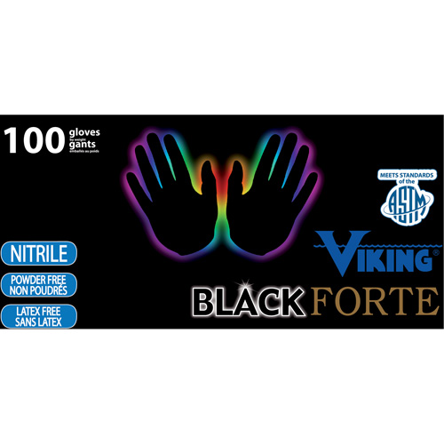 34605 Forte Disposable Gloves, Small, Nitrile, 6-mil, Powder-Free, Black Fastek