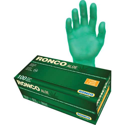 Disposable Gloves with Aloe, X-Large, Vinyl, 5-mil, Powder-Free, Green Fastek