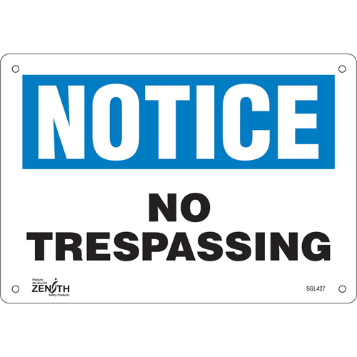 "No Trespassing" Sign, 7" x 10", Aluminum, English Fastek