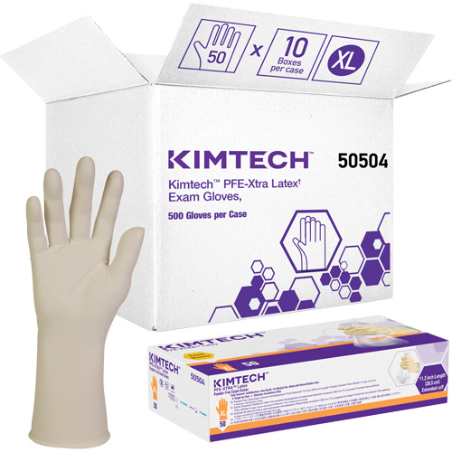 Gants m&eacute;dicaux Kimtech XTRA-PFE, T-Grand, Latex, 6 mils, Sans poudre, Blanc, Classe 2 Fastek