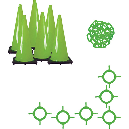 Ensemble de c&ocirc;nes de signalisation et chaînes, 28", Vert Fastek