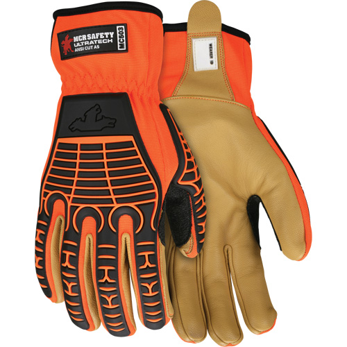 UltraTech Impact Gloves, Medium, Grain Leather Palm, Slip-On Cuff Fastek