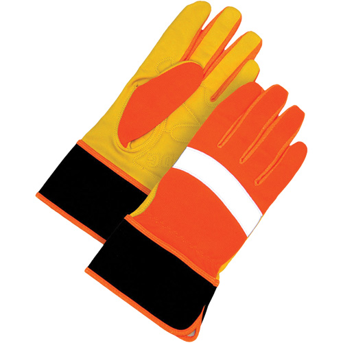 High Visibility Gloves, Size Large, Grain Leather Palm Fastek