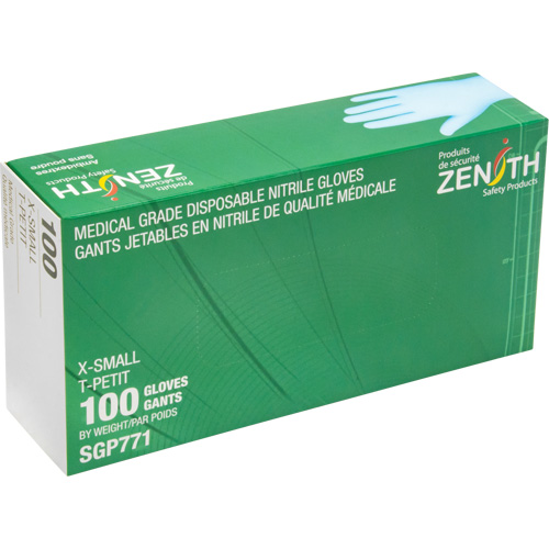 Gants jetables de calibre m&eacute;dical r&eacute;sistants &agrave; la perforation, T-petit, Nitrile, 4,5 mils, Sans poudre, Bleu, Classe 2 Fastek