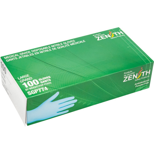 Gants jetables de calibre m&eacute;dical r&eacute;sistants &agrave; la perforation, Grand, Nitrile, 4,5 mils, Sans poudre, Bleu, Classe 2 Fastek