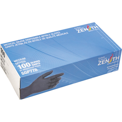 Puncture-Resistant Medical-Grade Disposable Gloves, Medium, Nitrile, 5-mil, Powder-Free, Black, Class 2 Fastek