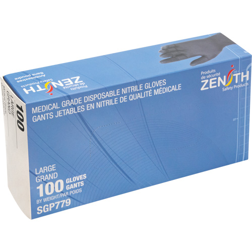 Gants jetables de calibre m&eacute;dical r&eacute;sistants &agrave; la perforation, Grand, Nitrile, 5 mils, Sans poudre, Noir, Classe 2 Fastek