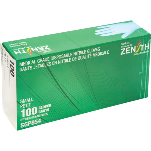 Gants jetables de calibre m&eacute;dical r&eacute;sistants &agrave; la perforation, Petit, Nitrile, 3,5 mils, Sans poudre, Bleu, Classe 2 Fastek