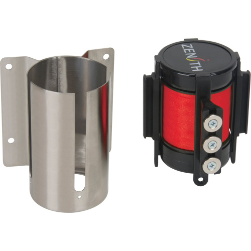 Wall Mount Barrier with Magnetic Tape, Steel, Screw Mount, 12', Red Tape Fastek