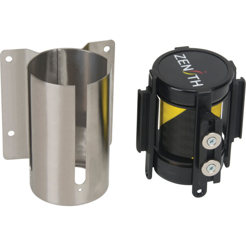 Barri&egrave;re &agrave; fixation murale avec ruban magn&eacute;tique, Acier, Fixation par vis, 7', Ruban Noir et jaune Fastek