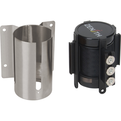 Barri&egrave;re &agrave; fixation murale avec ruban magn&eacute;tique, Acier, Fixation par vis, 12', Ruban Noir Fastek