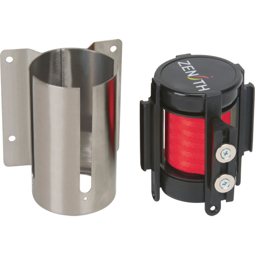 Wall Mount Barrier with Magnetic Tape, Steel, Screw Mount, 7', Red Tape Fastek