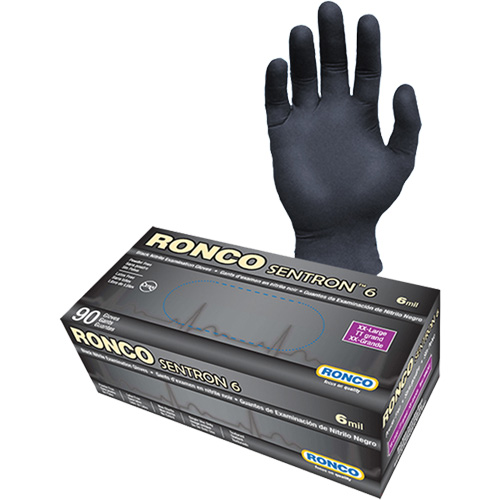 Sentron 6 Disposable Examination Gloves, 2X-Large, Nitrile, 6-mil, Powder-Free, Black, Class 2 Fastek