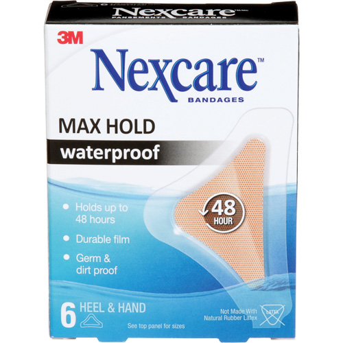 Nexcare Max-Hold Waterproof Bandages, Hand/Heel, 3-1/2", Plastic, Sterile Fastek