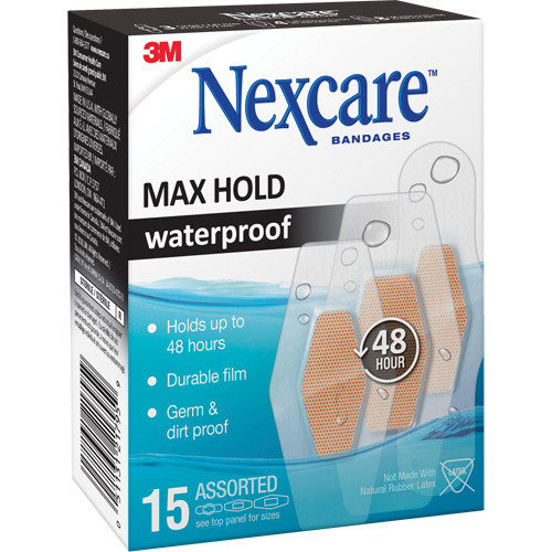 Nexcare Max-Hold Waterproof Bandages, Assorted, Plastic, Sterile Fastek