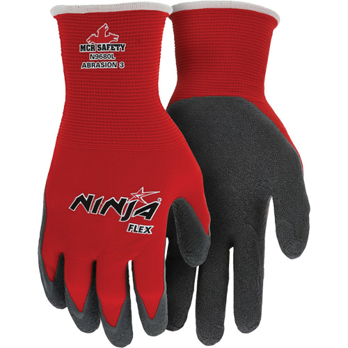 Gants enduits Flex Ninja, Grand, R&ecirc;vetement Latex de caoutchouc, Calibre 15, Enveloppe en Nylon Fastek