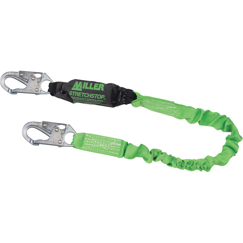 Miller&reg; StretchStop&reg; Shock-Absorbing Lanyard, 6', Locking Snap Hook Center, Locking Snap Hook Leg Ends, Polyester Fastek