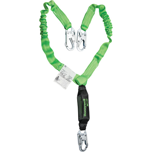 Miller&reg; StretchStop&reg; Shock-Absorbing Lanyard, 6', Locking Snap Hook Center, Locking Snap Hook Leg Ends, Polyester Fastek