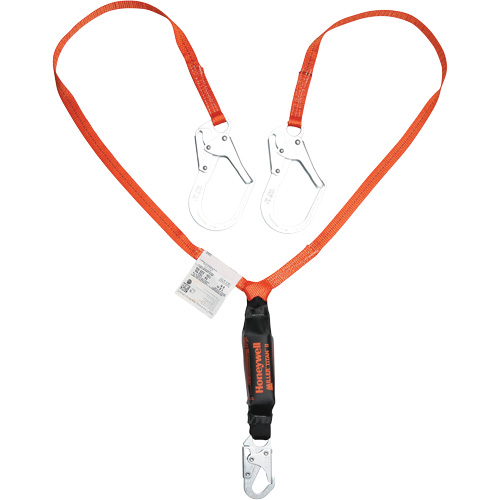 Titan Shock-Absorbing Lanyard, 6', Locking Rebar Hook Center, Locking Snap Hook Leg Ends, Polyester Fastek
