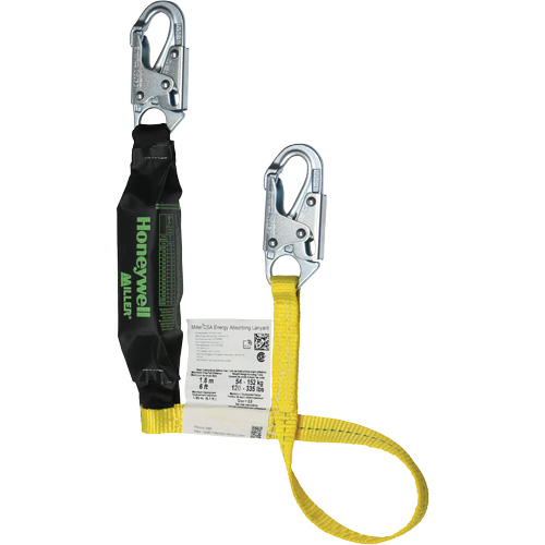 Miller&reg; HP Shock-Absorbing Lanyard, 4', Locking Snap Hook Center, Locking Snap Hook Leg Ends, Polyester Fastek