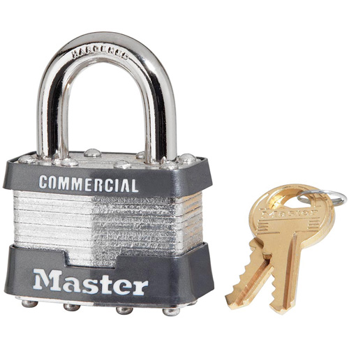 Laminated Padlock, Silver, Keyed Alike, Laminated Steel, 1-3/4" Width Fastek