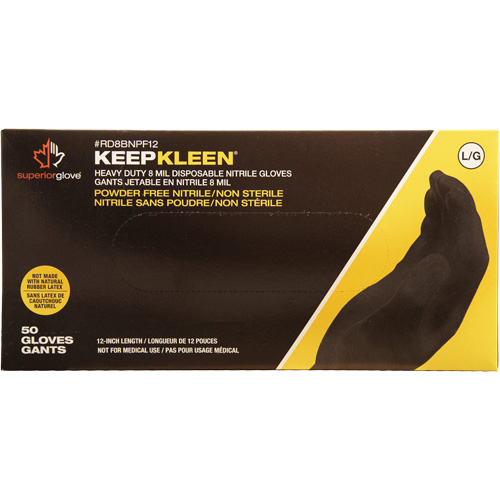 Gants jetables KeepKleen, Petit, Nitrile, 8 mils, Sans poudre, Noir Fastek